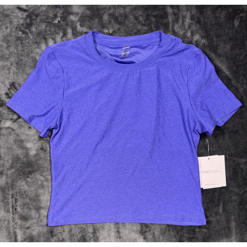 NWT Beyond Yoga Women's S Purple Criss Cross Open Back Crop T Shirt $70